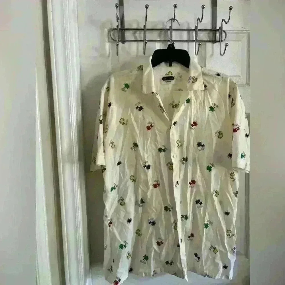 vintage sea isle button down hawaiian Shirt Large Made In Brazil Colorful Palm